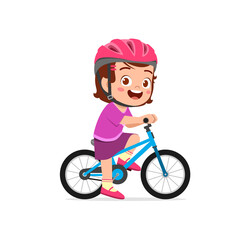 Naklejka premium happy cute little girl boy riding bicycle