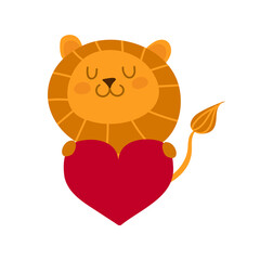 lion with heart on the white background