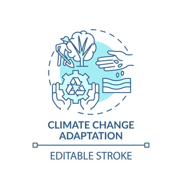 Climate change adaptation concept icon. Ecology protection idea thin line illustration. Climate change process. Greenhouse gas. Vector isolated outline RGB color drawing. Editable stroke