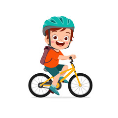 happy cute little kid boy riding bicycle