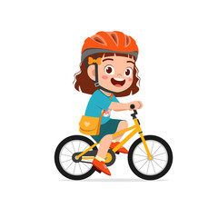 happy cute little girl boy riding bicycle