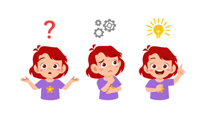 happy cute little kid girl thinking and searching idea process