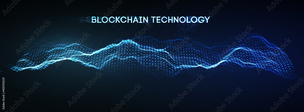 Poster blockchain technology background. cryptocurrency fintech block chain network and programming concept
