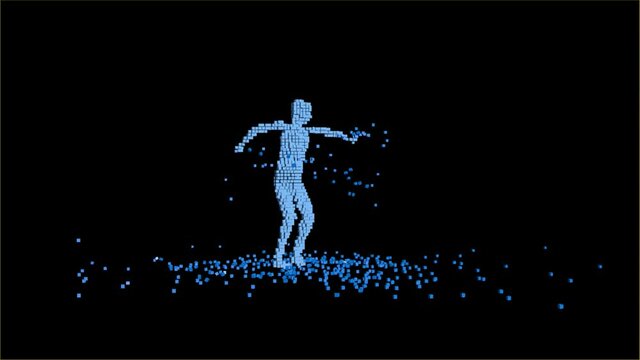 3D effects particle system dancing pixel man