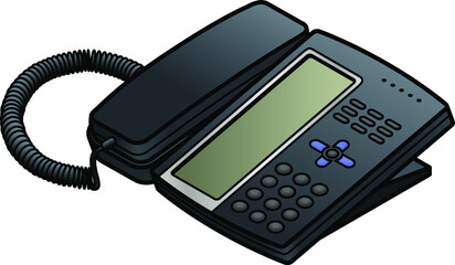 A voice-over-IP desktop phone with a tall portrait LCD screen.