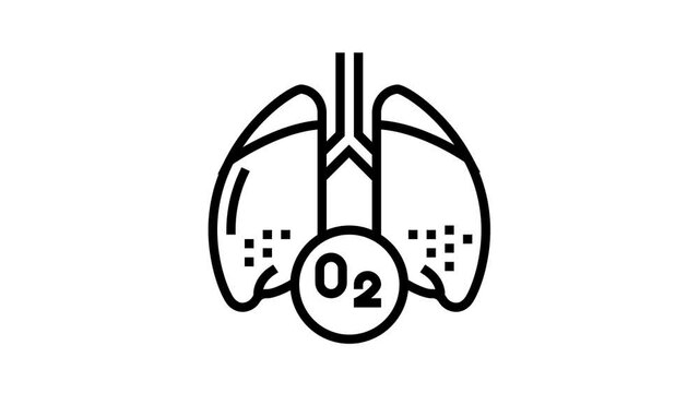 lungs with oxygen animated black icon. lungs with oxygen sign. isolated on white background