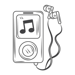 Fototapeta premium hobby listen music mp3 and earphones, sketch style design vector