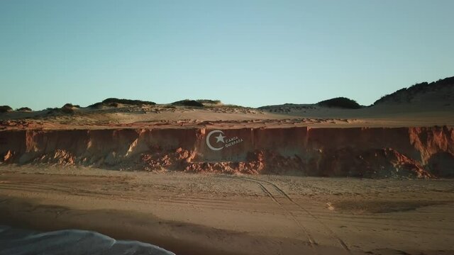 Aerial view by drone of a symbol of Canoa Quebrada Beach in Cear&aacute;, Brazil
