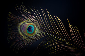 Still life Peacock feathers on a dark background. © Rob Thorley
