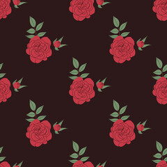 Seamless elegant floral pattern with red roses. Ditsy print. Perfect for scrapbooking, textile, wrapping paper etc. Vector illustration.