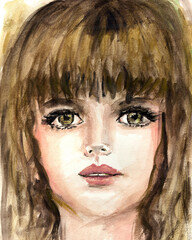 Portrait of a Beautiful Girl in Watercolor