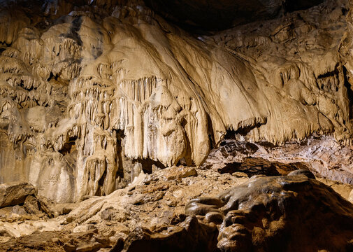 Beautiful rock formations inside a natural cave