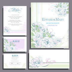 Fototapeta na wymiar Wedding invitation card in pastel colors with roses flowers, Basic CMYK