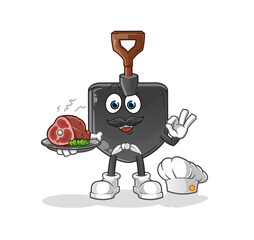 shovel chef with meat mascot. cartoon vector
