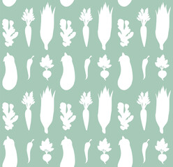 Vector seamless pattern of white vegetables silhouette isolated on mint background