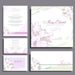 Naklejka na ściany i meble Wedding invitation card in pastel colors with roses, Basic CMYK