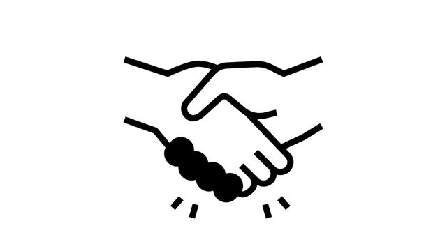handshake greeting animated black icon. handshake greeting sign. isolated on white background