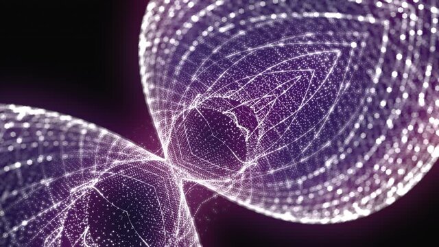 Loop of a fractal design. An abstract purple form like leaves in 3d space.