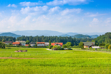Fototapeta na wymiar Rural village landscape in Bavarian Alps