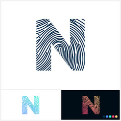 N Vector Letter base fingerprint logo for a modern world. Initial letter n illustration Icon Fingerprint Black and white and colorful Concept
