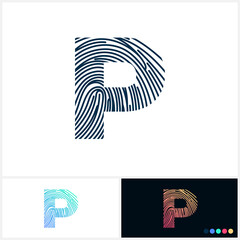 P Vector Letter base fingerprint logo for a modern world. Initial letter p illustration Icon Fingerprint Black and white and colorful Concept