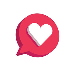 Heart in speech bubble icon. Love, like a sign. Isometric, three dimensions. Emotion, chat and Social Network Vector illustration