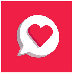 Heart in speech bubble icon. Love, like a sign. Isometric, three dimensions. Emotion, chat and Social Network Vector illustration