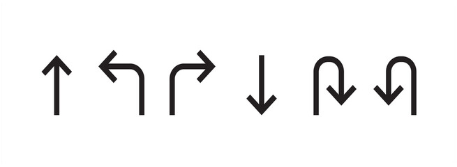 Arrows vector collection icons. Set of turn signs. Turn to left, right, reverse vector illustration