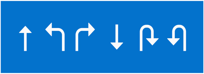 Arrows vector collection icons. Set of turn signs. Turn to left, right, reverse vector illustration
