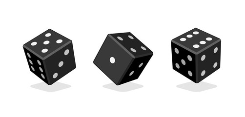 Vector Casino Dice Set of Authentic Icons. Color Poker Cubes Isolated on White Background. Vector Isometric, three dimensions Board Game Pieces, dices to gamble or gambling in craps.