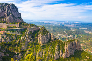 Fototapeta na wymiar View onto Montserrat mountains and Benedictine monastery of Santa Maria de Montserrat