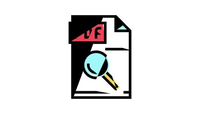 research pdf file document animated color icon. research pdf file document sign. isolated on white background