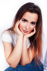 Fototapeta premium young blond woman on white backgroung gesture thumbs up, isolated emotional posing