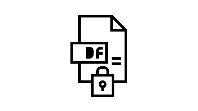 locked and protection pdf file animated black icon. locked and protection pdf file sign. isolated on white background