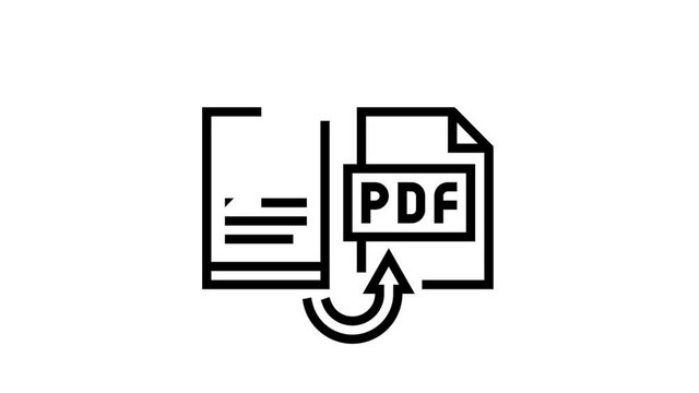 convert pdf file to word pad animated black icon. convert pdf file to word pad sign. isolated on white background