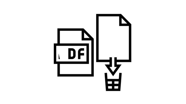 delete pdf file animated black icon. delete pdf file sign. isolated on white background