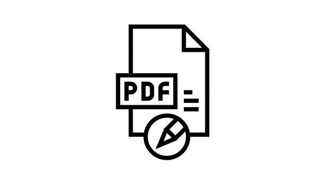 writing and editing pdf file animated black icon. writing and editing pdf file sign. isolated on white background