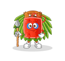 blood bag tribal man mascot. cartoon vector