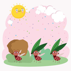funny colony of ants carrying food bugs animals cartoon