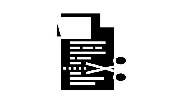 cutting pdf file animated glyph icon. cutting pdf file sign. isolated on white background