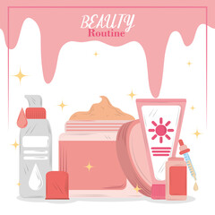 beauty routine cosmetics skincare products cartoon card