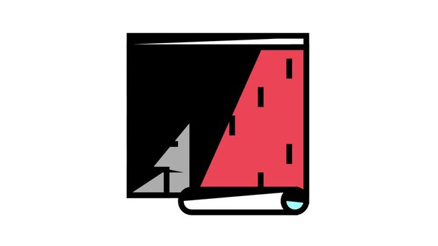 gluing wallpapper on brick wall animated color icon. gluing wallpapper on brick wall sign. isolated on white background