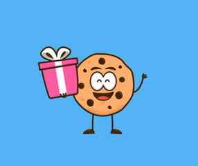 Cute cookies snack cartoon character mascot carry giveaway gift graphic illustration vector