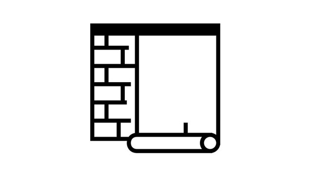 gluing wallpapper on brick wall animated black icon. gluing wallpapper on brick wall sign. isolated on white background