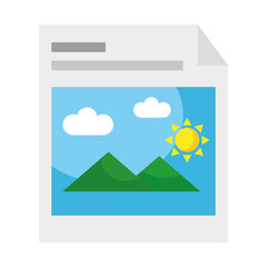 picture with mountains and sun in paper flat style icon vector illustration design