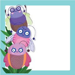 funny bugs animals cartoon banner template design