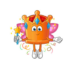 crown fairy with wings and stick. cartoon mascot vector