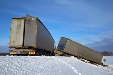 Car accident on the slippery road in winter