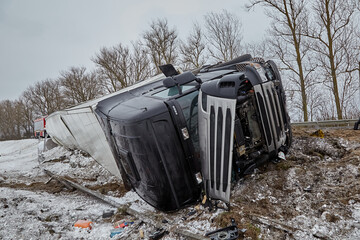 Car accident on the slippery road in winter