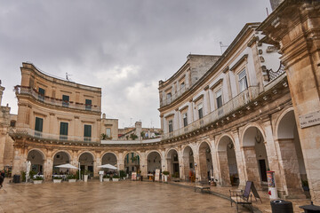 Fototapeta na wymiar Piazza Plebiscito at Martina France, Point of interest in Apulia on a rainy day, Italy Puglia